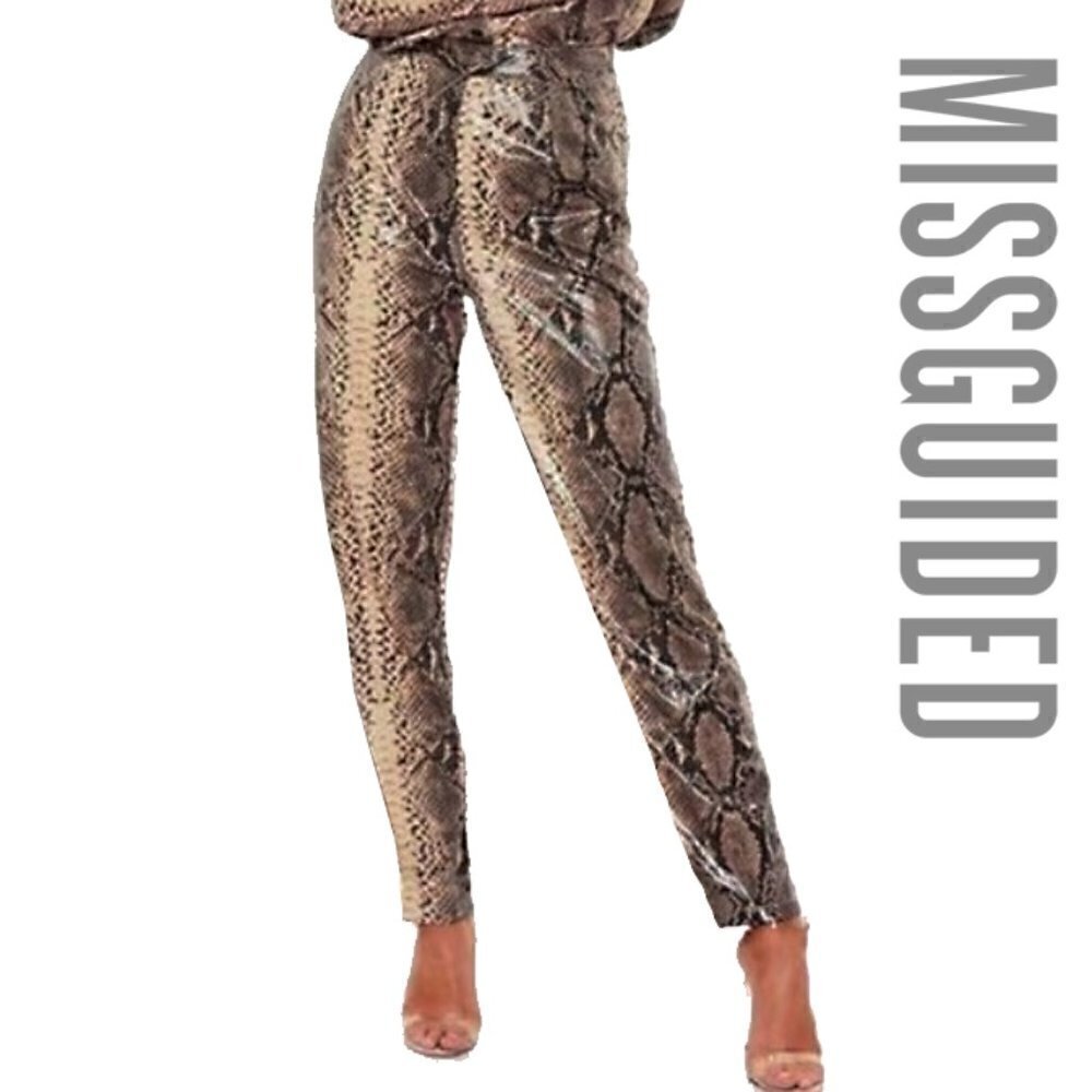 NWT MISSGUIDED Mob Wife Y2K Tall High Rise Shiny Snakeskin Cigarette Trouser 4